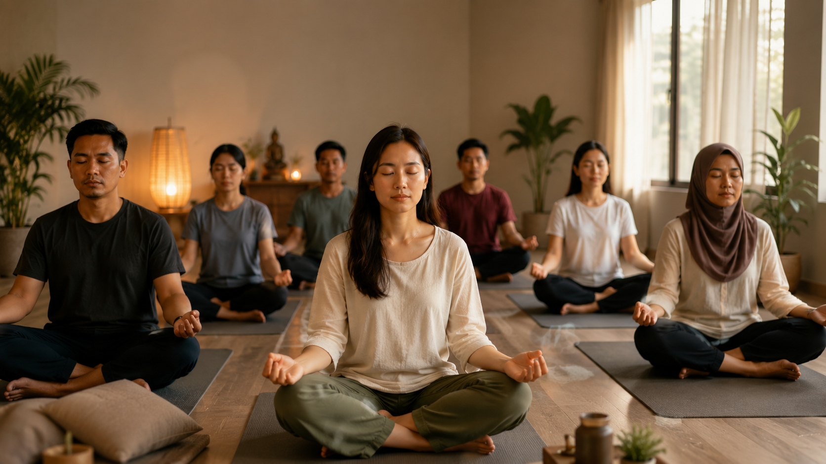 Peaceful guided meditation session representing inner peace and mindfulness